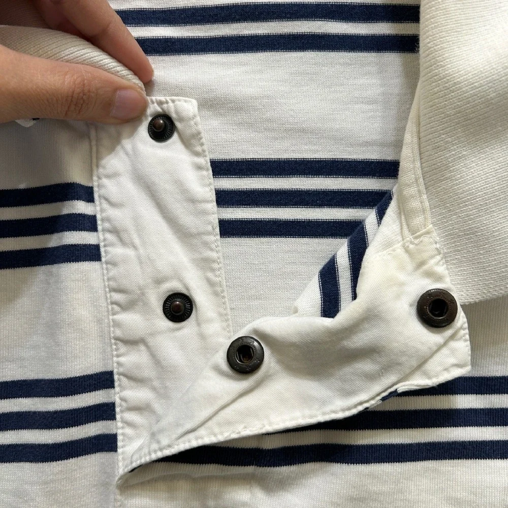 Polo Ralph Lauren Polo Shirt Mens XXL White Navy‎ Striped Snap Collared Preppy